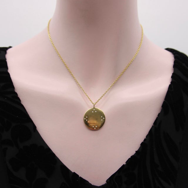 Gold 1990s 18k Gold Tibetan Mirror Pendant With Diamond and Chain by Me & Ro For Sale - Image 8 of 9