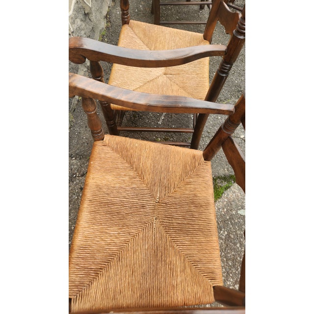 Set of 6 Vintage Ladder Back Dining Chairs With Rush Seats, French Country Cottage Style For Sale - Image 18 of 18