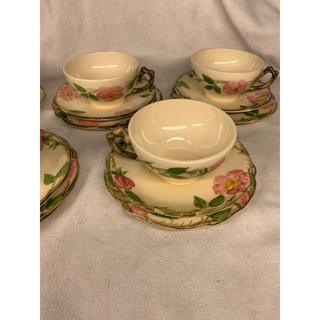 These are vintage Franciscan Desert Rose pattern earthenware tea cups and matching saucers, featuring hand-painted pink...