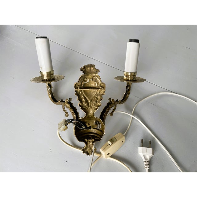 Vintage Rococo Two-Arm Wall Lamp in Brass from Polam-Meos For Sale - Image 10 of 10