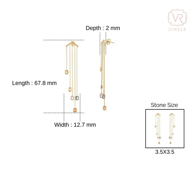 Contemporary 2.43ct Multi Sapphire Long Chain Drop Earrings in 14k Yellow Gold- A Pair For Sale - Image 9 of 12