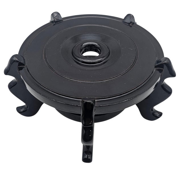 Asian Dark Lacquer Plant Stand Pedestal Display Table for Vase or Bonsai 4.25" H 8.5" D For Sale - Image 4 of 13