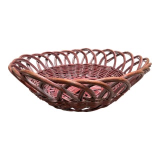 Large Wood Woven Rustic Rosy Pink Washed Basket For Sale