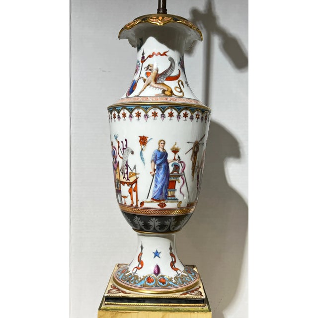 Antique Greek Revival Porcelain Vases Mounted as Table Lamps - A Pair For Sale - Image 10 of 12