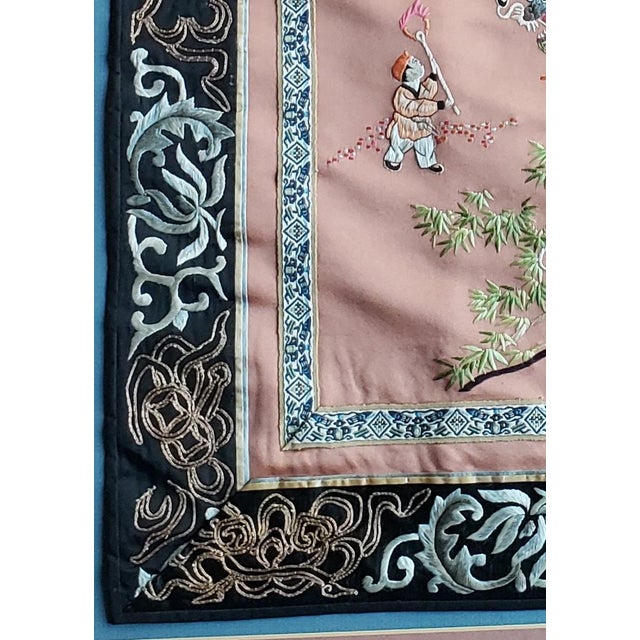 Chinoiserie Large Antique Chinese Chinoiserie Silk Embroidered Dragon Panel | Mounted Textile Wall Art For Sale - Image 3 of 8