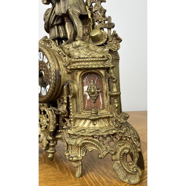 Vintage Brass Figurine Mantel Clock For Sale - Image 13 of 18
