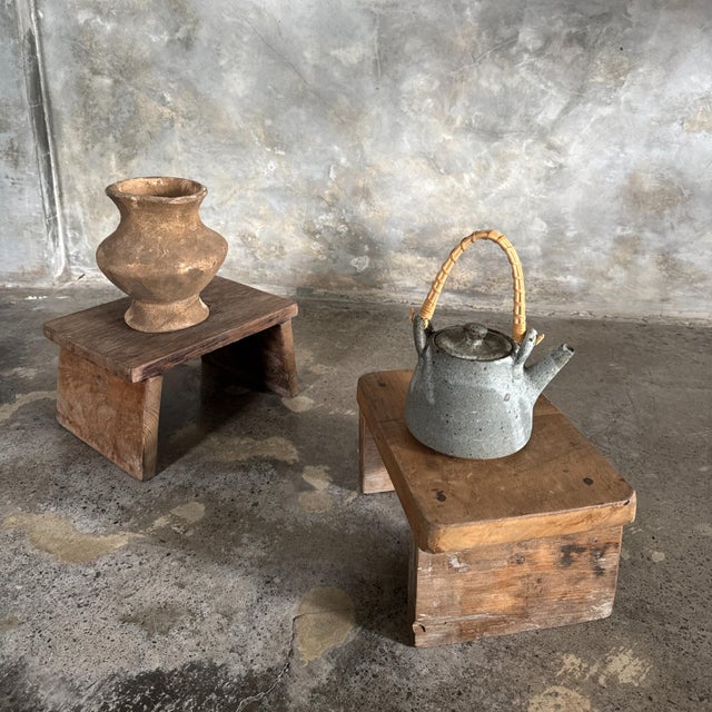 Small Antique Light Teak Stool, 1990s For Sale - Image 9 of 11