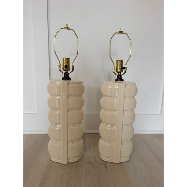Mid 20th Century Mid 20th Century Pair of Mid Century Modern Style Lamps With New Brown Linen Shades For Sale - Image 5 of 7