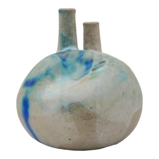Joel Edwards Blue Drip Pottery Vessel Sculpture Vase For Sale