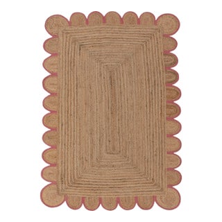 Pink Scallop Edge Trim Jute Rug 8x10 Ft. For Sale