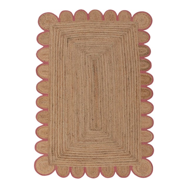 Pink Scallop Edge Trim Jute Rug 8x10 Ft. For Sale