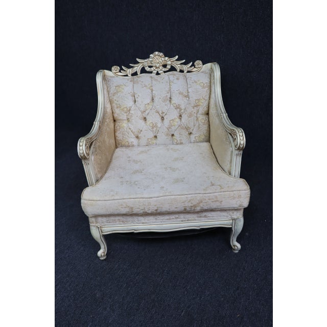 French Louis XV Style Cream Carved Club Chair For Sale - Image 3 of 7