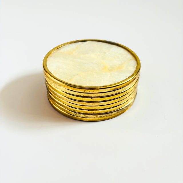 Nautical Vintage Capiz Shell Coasters - Set of 8 For Sale - Image 3 of 8
