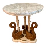 1950s Italian Marble and Swan Accent Table For Sale