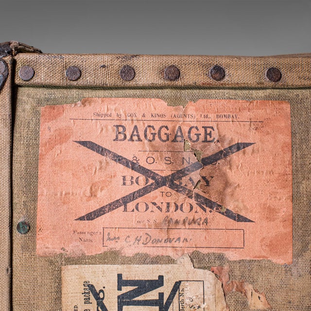 Antique Travel Trunk, English Canvas Case, Military Sporting Interest, Edwardian For Sale - Image 11 of 12