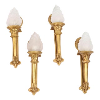 Antique Neo-Classical Ormolu Flaming Torch Wall Lights, 1920s, Set of 4 For Sale