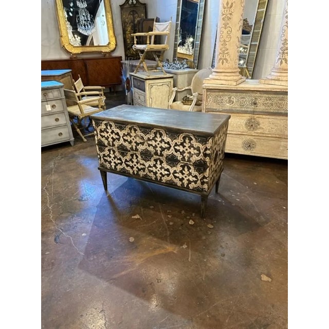 Decorative 19th century Italian Florentine painted black and white commode. Circa 1880. (recent patina) Perfect for...