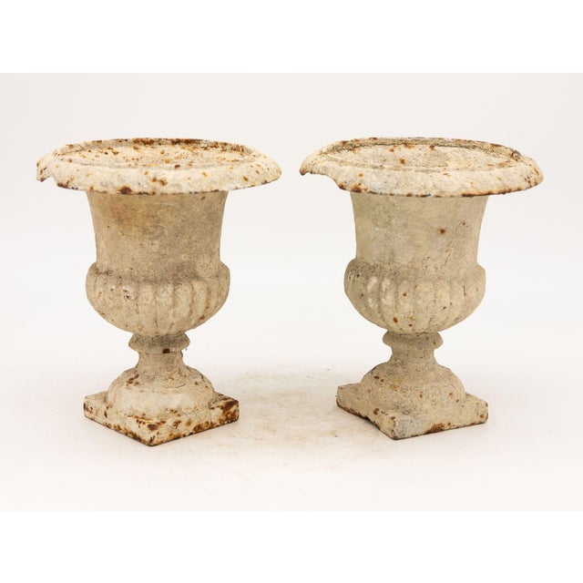 French Pair of White Cast Iron Urns, French Early 20th Century For Sale - Image 3 of 9