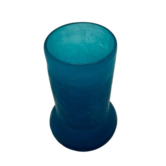 Vintage Turquoise Crackle Glass Vase For Sale - Image 4 of 10