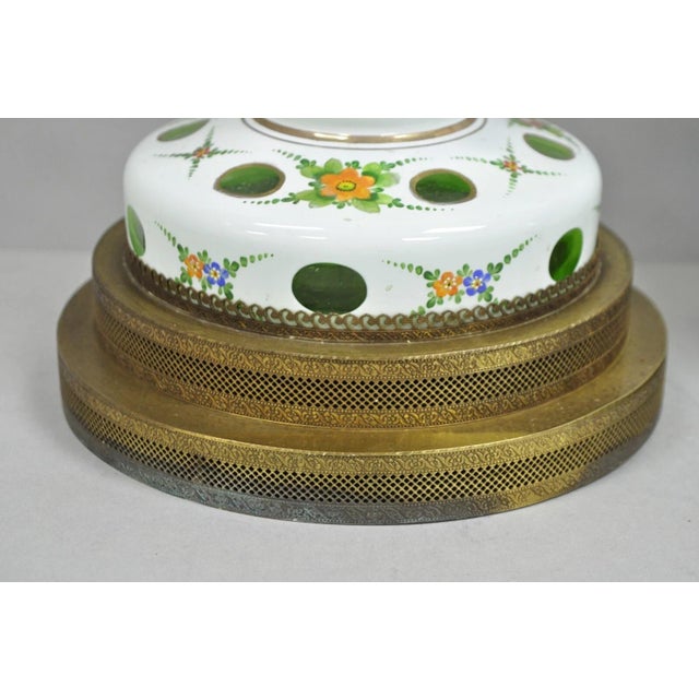Glass Antique Bohemian Green & White Cased Glass Column Table Lamps - A Pair For Sale - Image 7 of 12