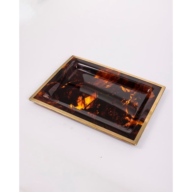 Tray with acrylic glass base and gilded brass edges, Italian design, 1970s.
