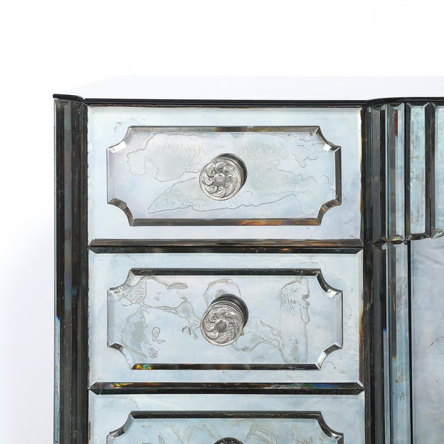 Art Deco Art Deco Smoked Beveled Mirrored Vanity With Silvered Bronze Pulls For Sale - Image 3 of 16