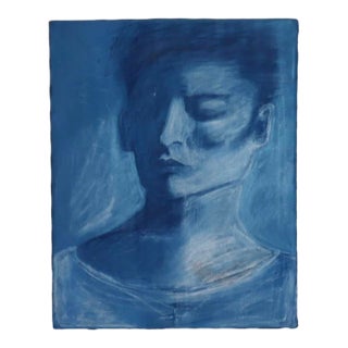 ‘Blue’ - Oil Pastel Painting by Zamarys Rivera For Sale