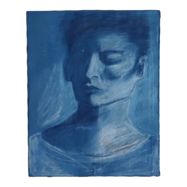 ‘Blue’ - Oil Pastel Painting by Zamarys Rivera For Sale