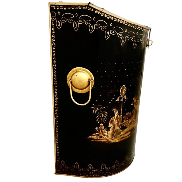 Chinoiserie Rare Vintage Sarreid Ltd. English-Style Tole Chinoiserie Coal Scuttle Reproduction For Sale - Image 3 of 16