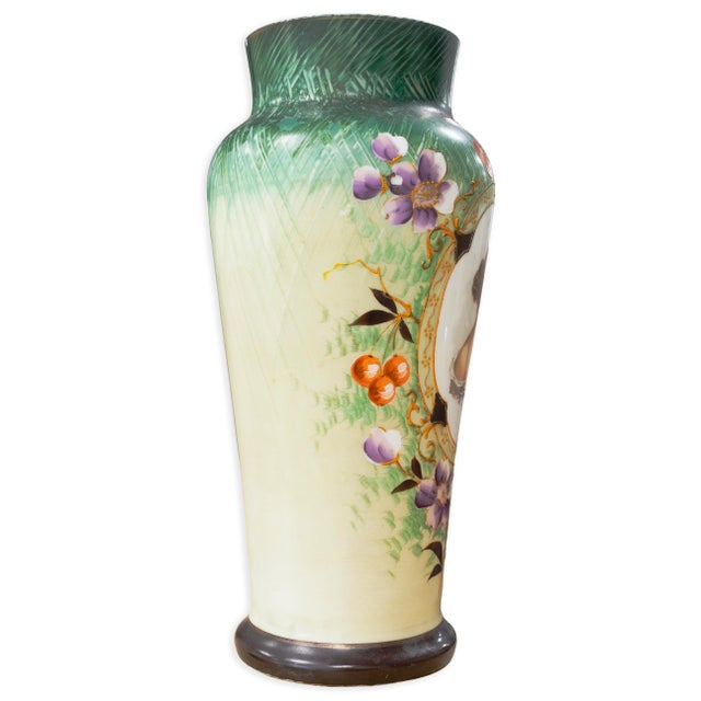 Victorian Antique Victorian Bristol - Glass Vase Hand Painted Portrait & Floral Design For Sale - Image 3 of 7