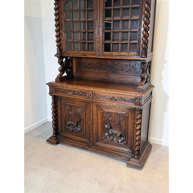 Antique Carved Oak Display Cabinet with Barley Twist Columns For Sale - Image 6 of 7