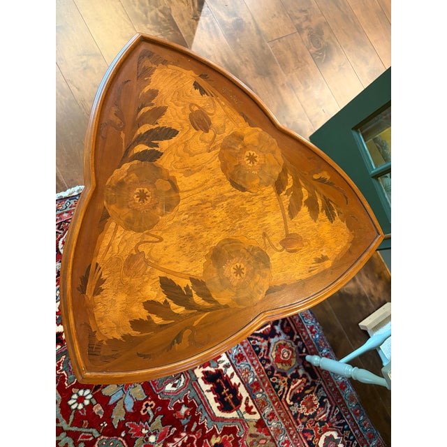 Antique Louis Majorelle Inlaid Poppies Occasional Trefoil Table For Sale - Image 10 of 12