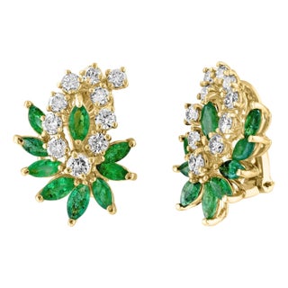 1.8Ct Natural Brazilin Marquise Emerald & 2.0 Ct Diamond Clip on Earring 18 KYG For Sale