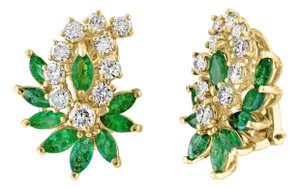 1.8Ct Natural Brazilin Marquise Emerald & 2.0 Ct Diamond Clip on Earring 18 KYG