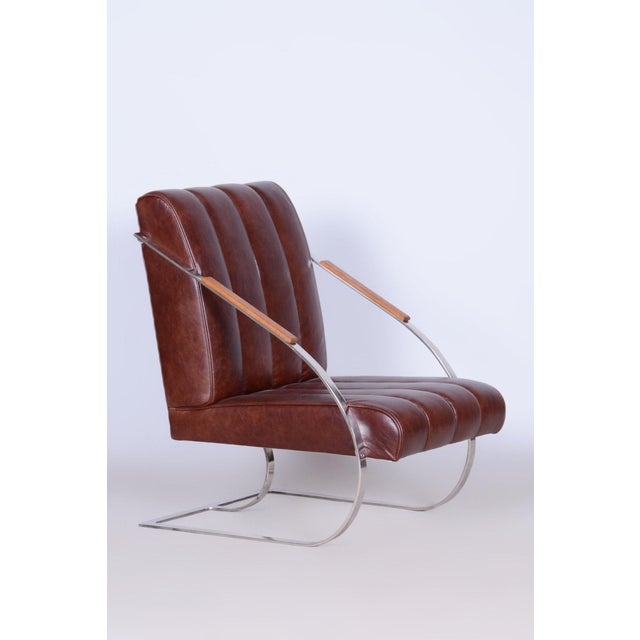 Bauhaus Armchair in Leather, Nickel, Steel, Oak, and Lacquer, Czech, 1920s For Sale - Image 11 of 11