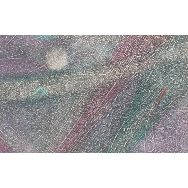 An oil on cut canvas painting by the American artist Anthony Louis Popcheff (1954-2003). This abstract work depicts a pale...