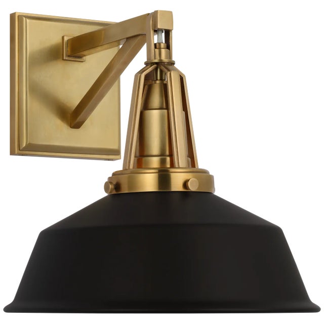 Chapman & Myers for Visual Comfort Signature Layton 10" Sconce in Antique-Burnished Brass with Matte Black Shade For Sale