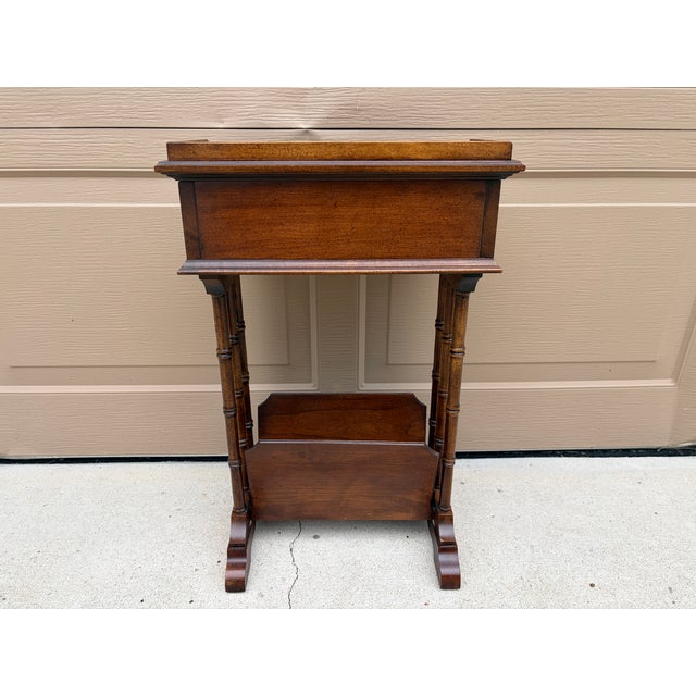 Mid-20th Century Brandt Walnut Faux Bamboo Side Table With Drawer & Magazine Rack For Sale - Image 15 of 17