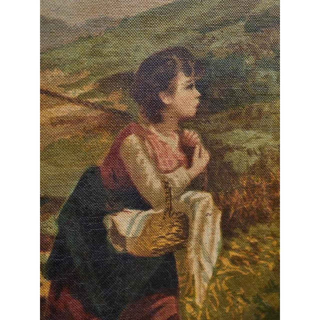 Unknown Artist, Rural Scene with a Woman, Child and Donkey, Print on Canvas, Framed For Sale - Image 3 of 7