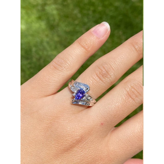 Metal The Artemisia: Ladies Bypass Style White Gold Ring set with 0.75 CT Tanzanite and Side Diamonds For Sale - Image 7 of 9