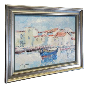 Grego Impressionist Nautical Maritime Boat Port Harbor Oil Painting 24"
