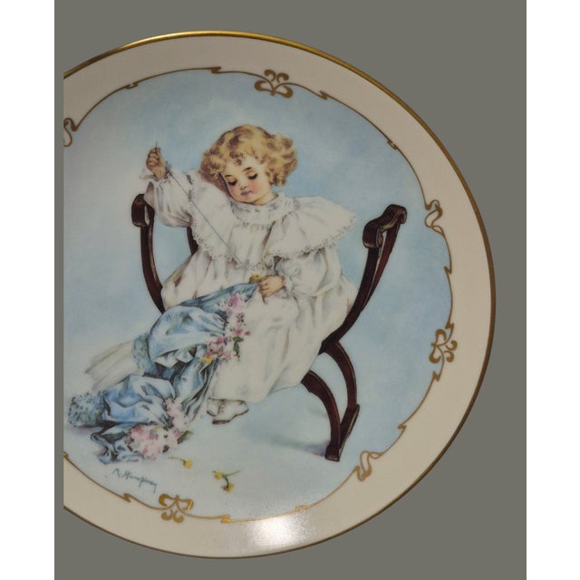 Victorian Vintage Little Ladies Maud Humphrey Bogart "The Seamstress" Decorative Plate For Sale - Image 3 of 8