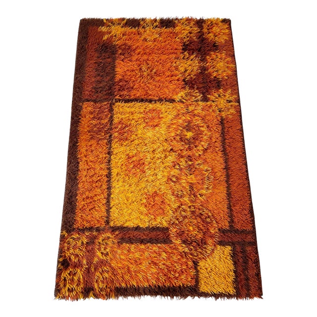 Original Scandinavian Square Pattern Rya Rug by Ege Taepper, Denmark, 1960s For Sale