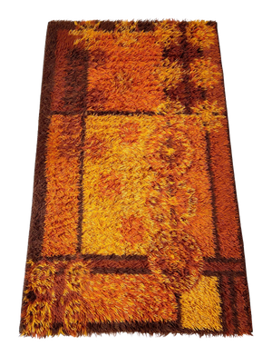 Original Scandinavian Square Pattern Rya Rug by Ege Taepper, Denmark, 1960s