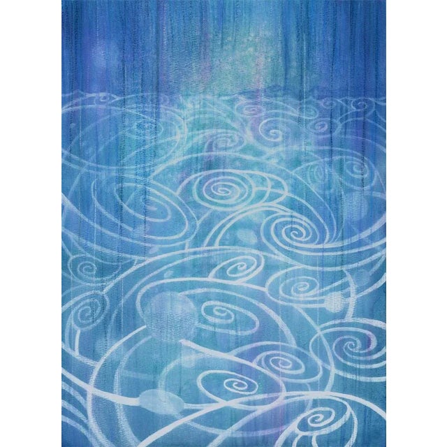 Blue and White, "Rain 1" Contemporary Abstract Watercolor Painting by Kathleen Ney For Sale