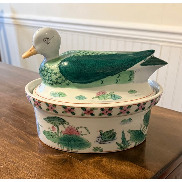 1970s Chinese Famille Rose Duck Tureen For Sale - Image 9 of 18