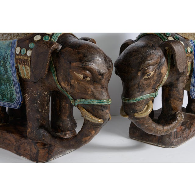 1920s Pair Elephant Garden Seats Rare Large For Sale - Image 5 of 15