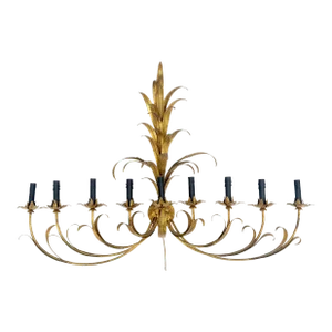 9 "Candles" Light Gilt Metal Sheaf of Leaves Motive Italian Wall Sconce MINT!
