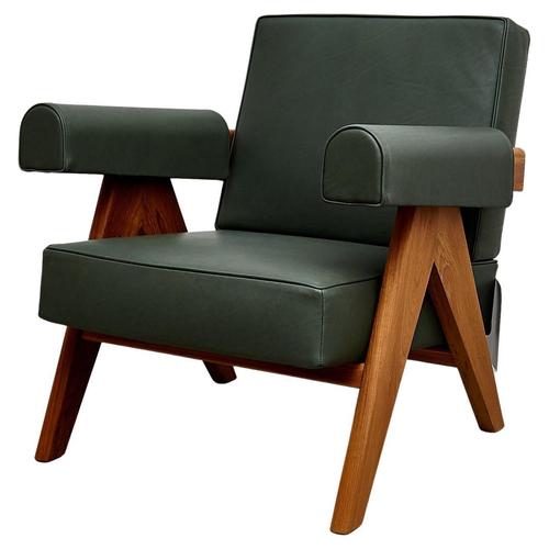 053 Capitol Complex Armchair in Teak and Green Leather by Pierre Jeanneret for Cassina For Sale - Image 16 of 16