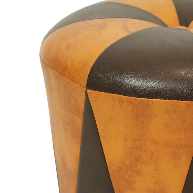 Brown Vintage Round Pouf in Two-Tone Skai, 1960s For Sale - Image 8 of 12
